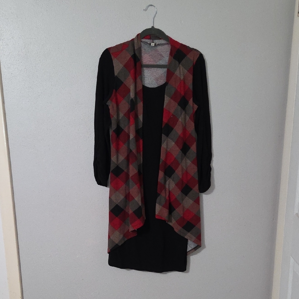 Haani Black and Red Plaid Midi Dress